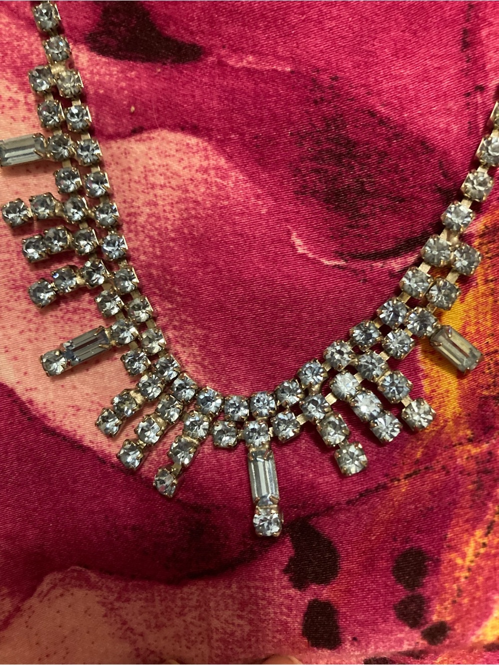 Crystal Fringe Statement Necklace in Clear/Silver